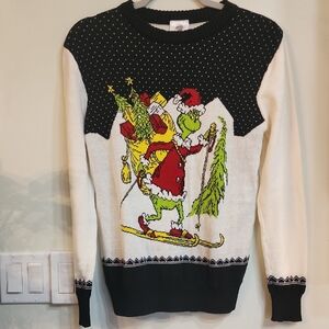 Dr. Seuss Grinch Black and White Grinch Crewneck Sweater